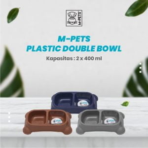 M-Pets Plastic Double Bowls 2×400 ml / Tempat Makan Anjing Kucing