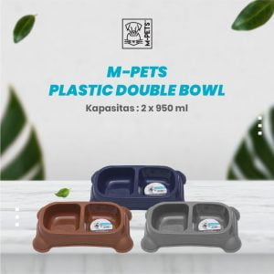 M-Pets Plastic Double Bowls 2×950 ml / Tempat Makan Anjing Kucing